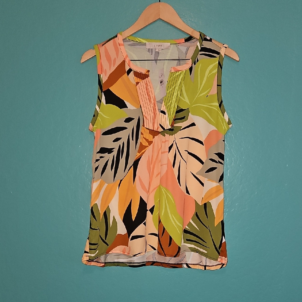 LOFT Vibrant Leaf Print Sleeveless Blouse